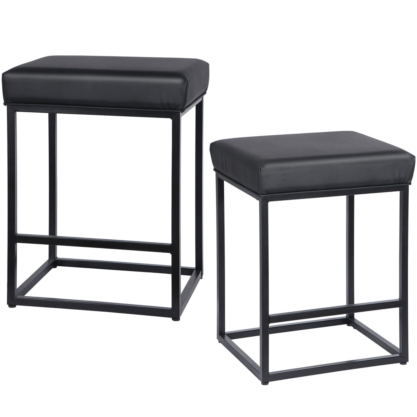 24" Set of 2 Counter Stools & Bar Stools Backless PU Leather With Footrest Black