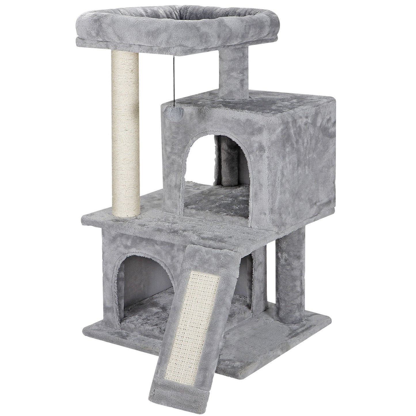 34" Large Cat Tree Activity Scatch Tower Kitty Play House Plush Perch w Ladders