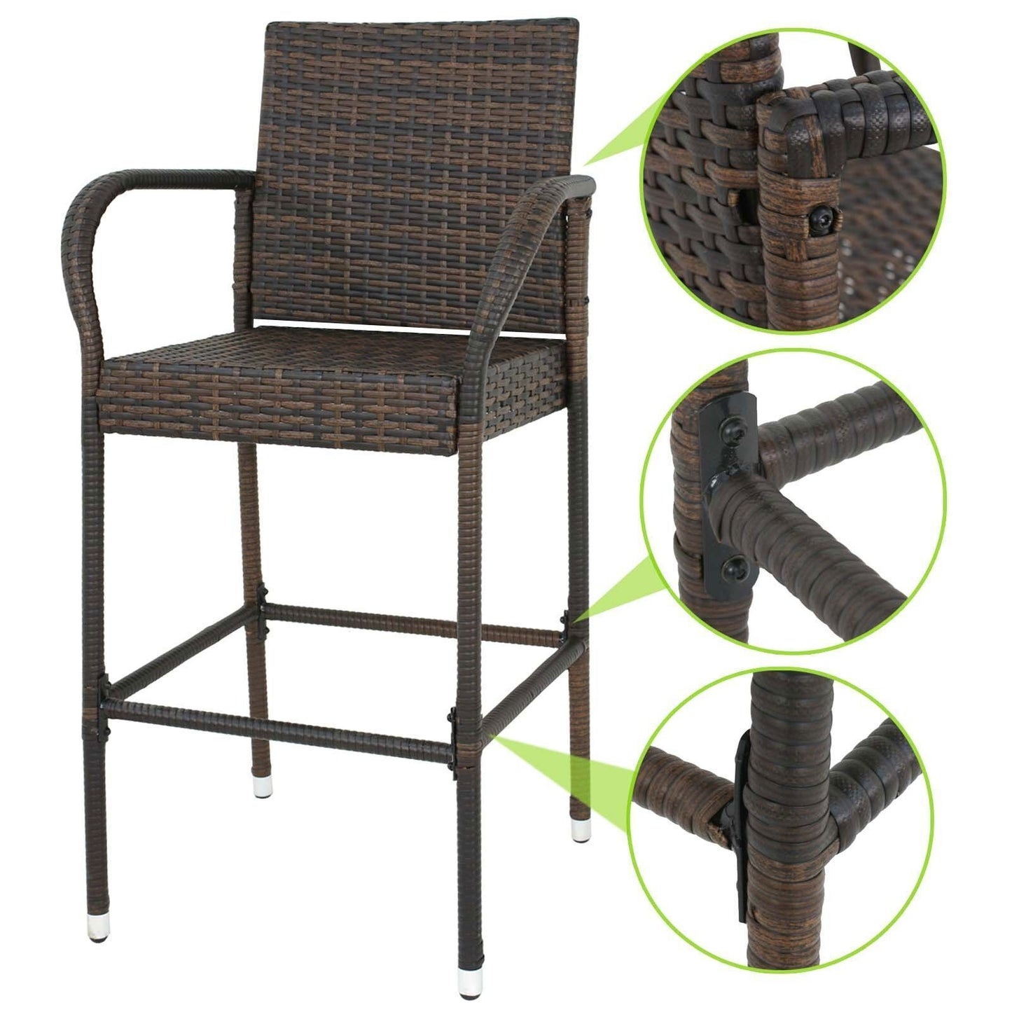 6PCS Wicker Rattan Barstools Backyard Patio Chairs Bar Stools Furniture Brown