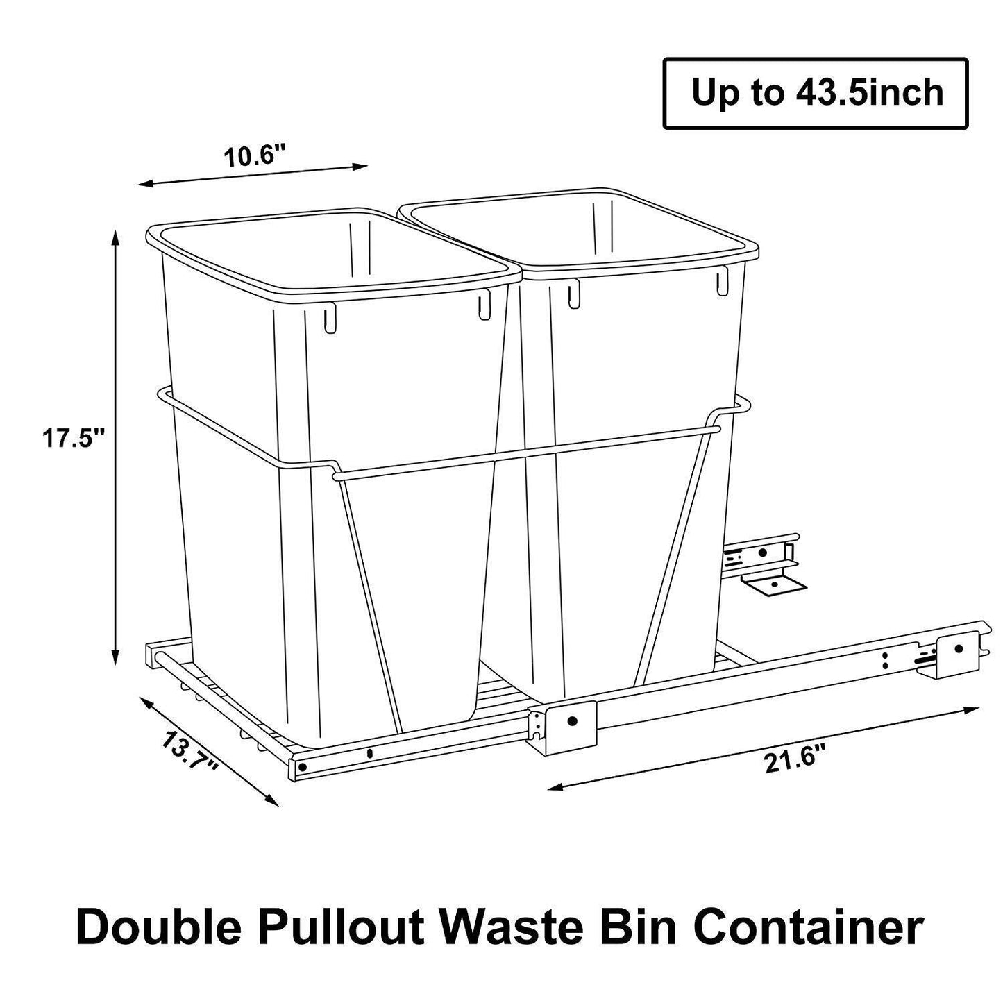 Double 35 Quart Pull Out Trash Can Waste Bin Container Under Kitchen Cabinet