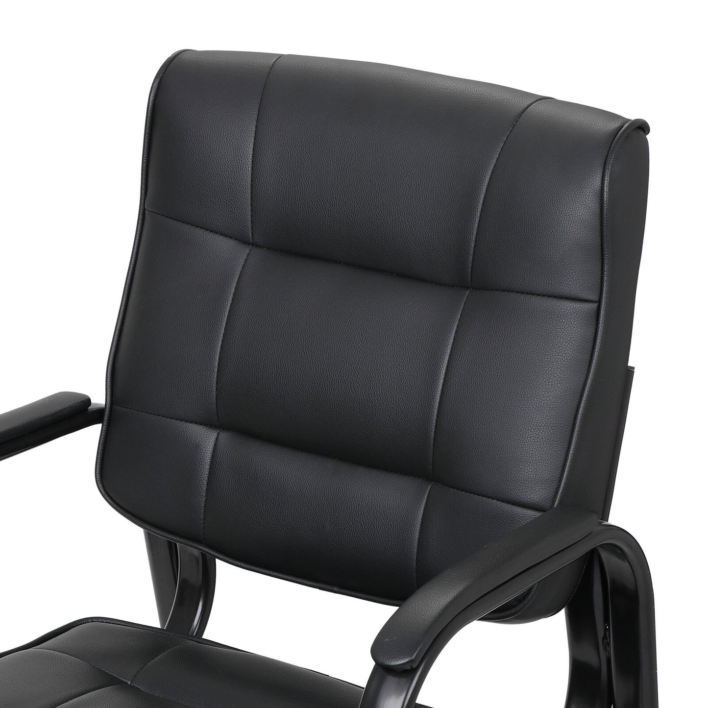Black Guest Chair Side Chair Classic Leather Office Desk  with Metal Frame