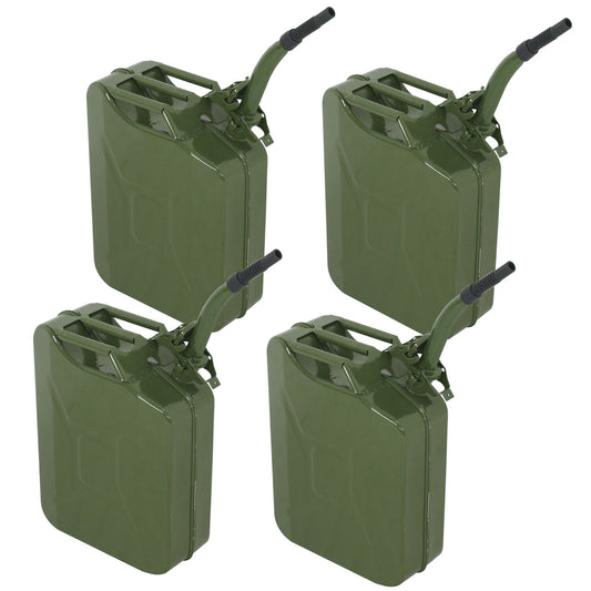 4X Jerry Can 20L Gas Gasoline Army Army Backup Metal Steel Tank 5 Gallon Green