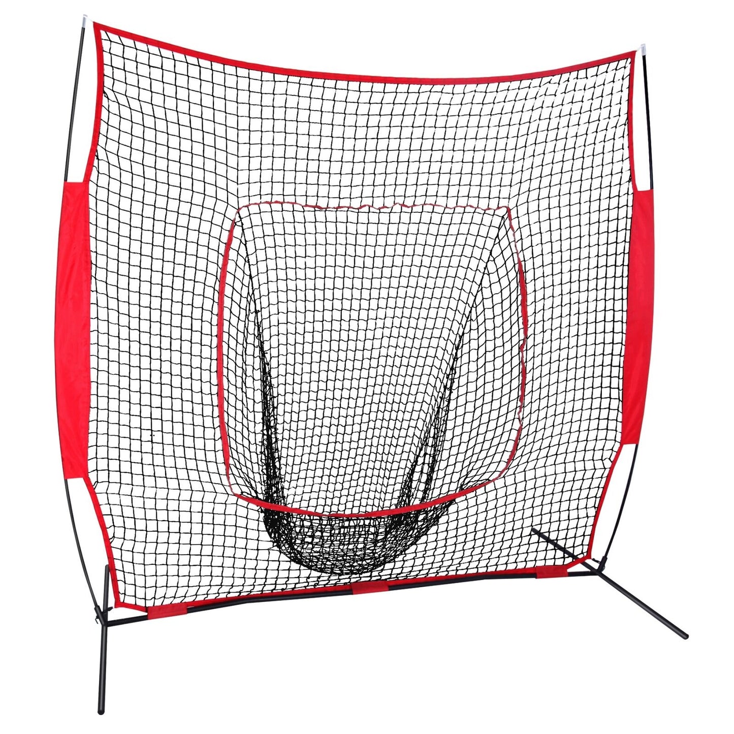 Pro-Style Batting Tee +Baseball Softball 7'×7' Practice Net w/Bag and Bow Frame