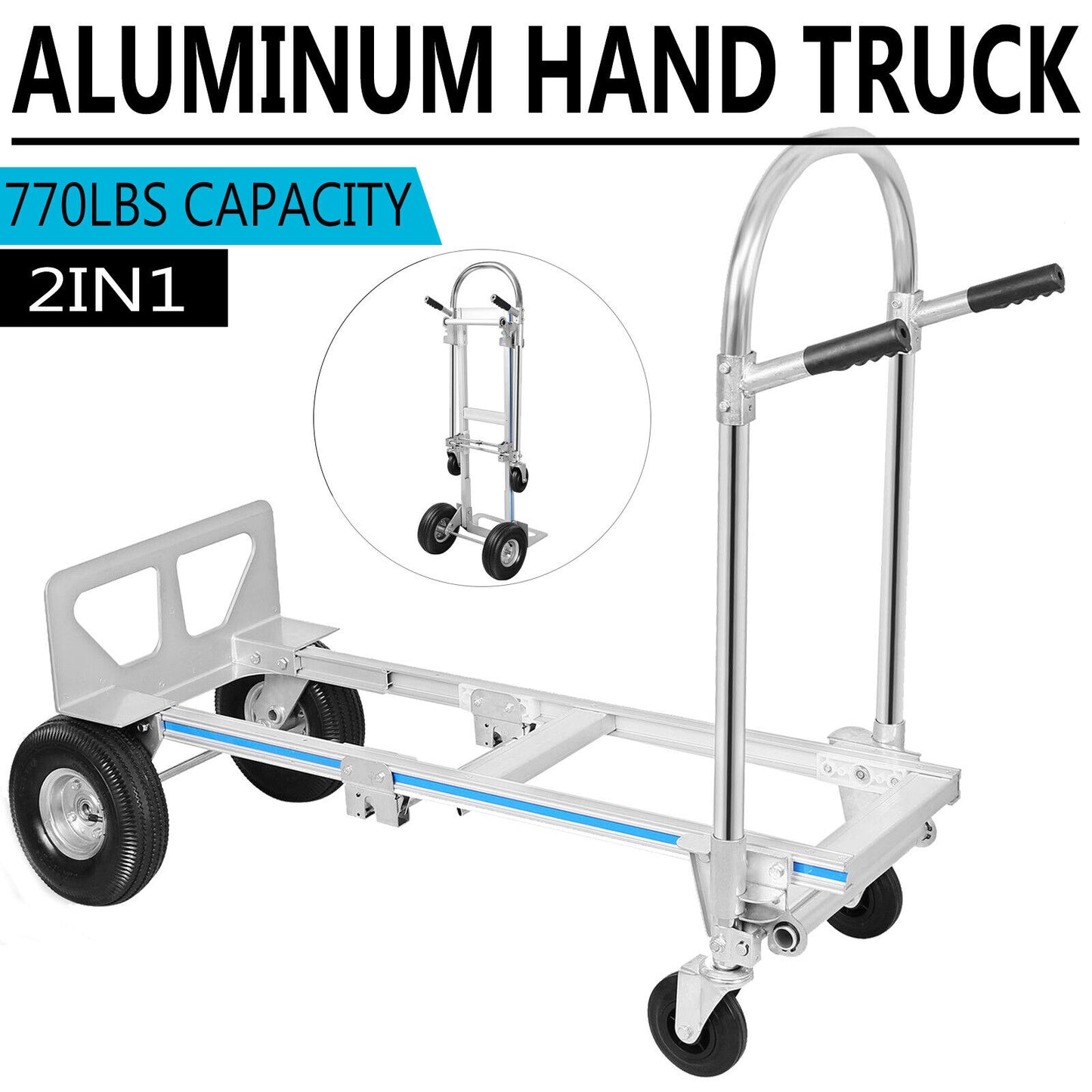 Heavy Duty Aluminum Hand Truck Convertible Folding Dolly Platform Cart 770LBS