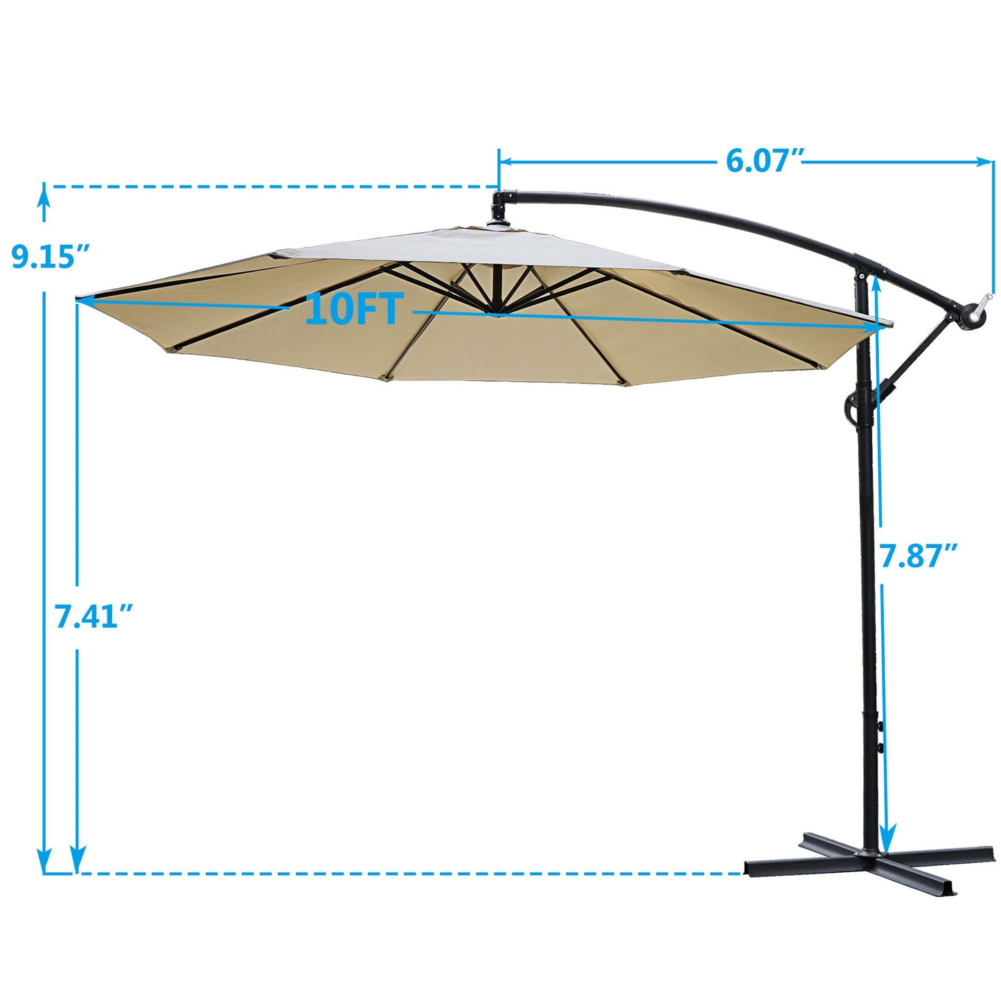10ft Patio Umbrella Offset Market Umbrella Cantilever Hanging 8 Ribs Outdoor Tan