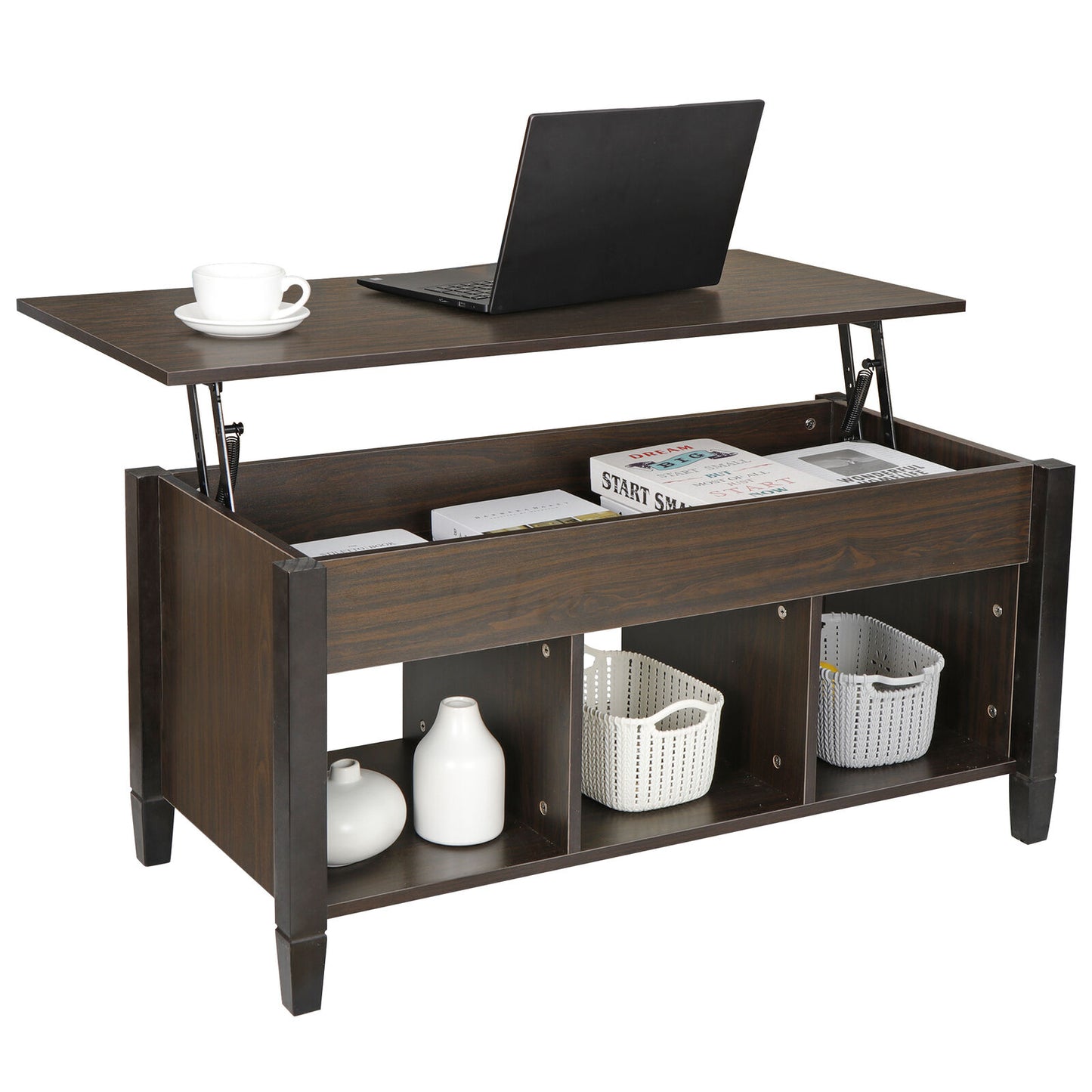 Lift Top Coffee Table with Hidden Storage Compartment Shelf Tabletop Table