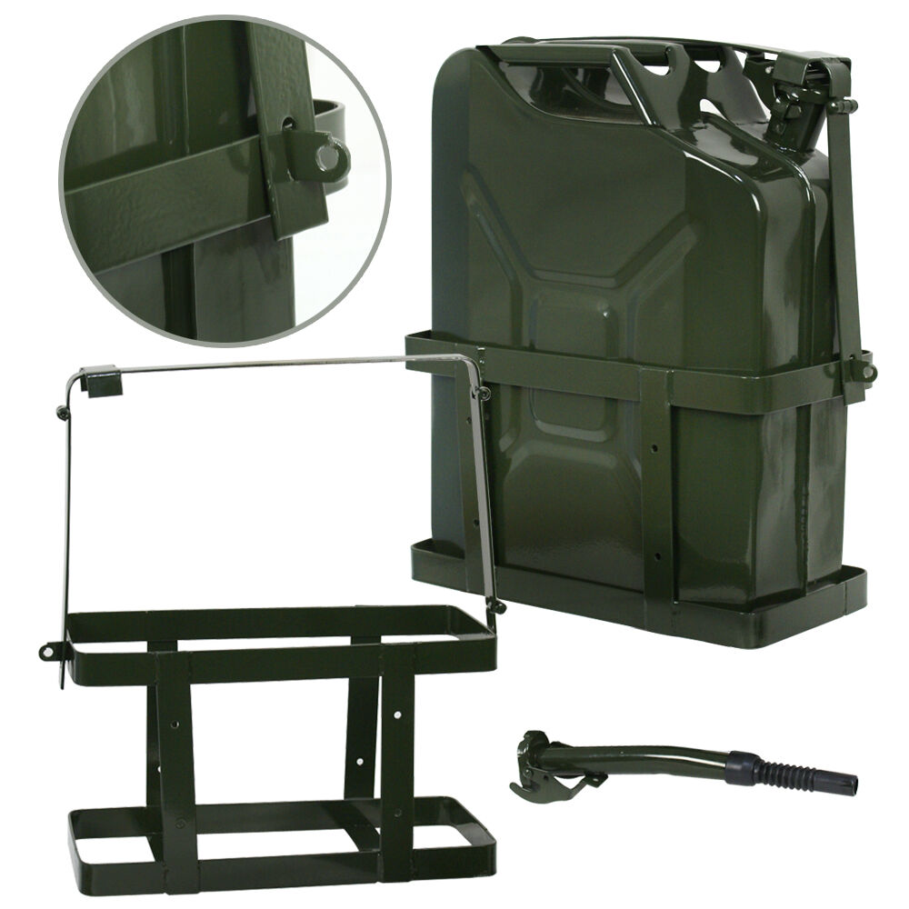 4x Jerry Can 5 Gallon 20L Oil Army Backup Military Metal Steel Tank w/ Holder