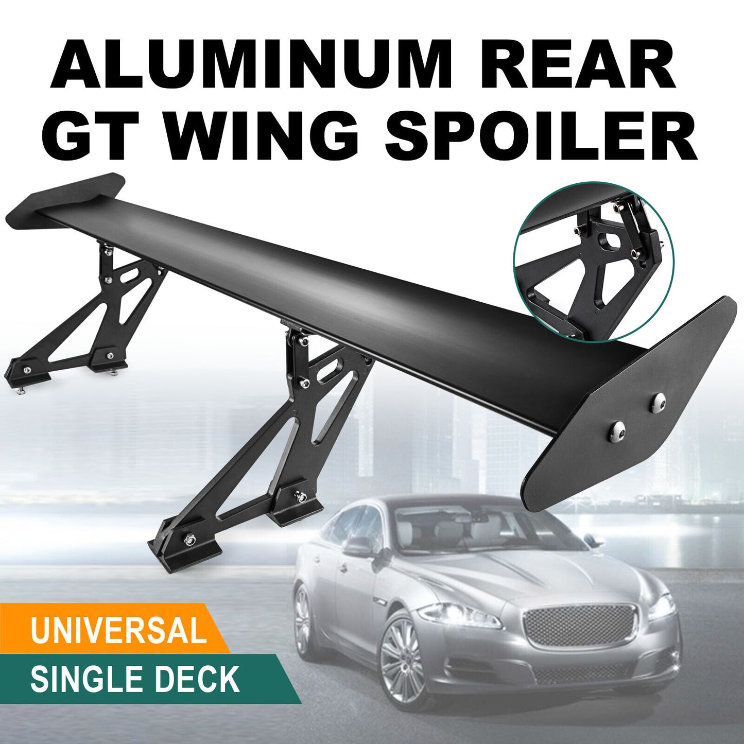 43" Universal Aluminum Racing Car Rear GT Trunk Wing Tail Spoiler Bracket Black