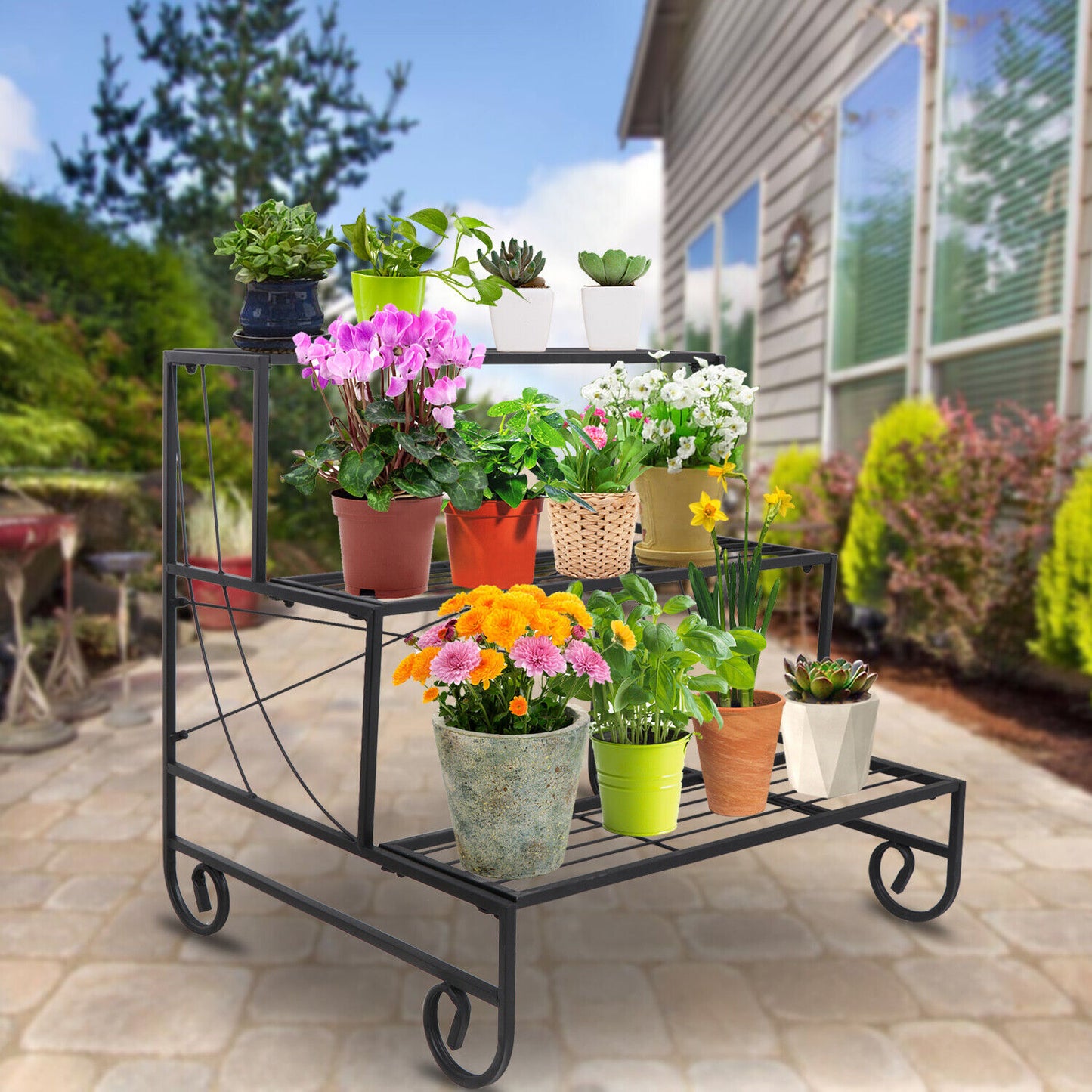 3 Tier Metal Plant Stands Patio Flower Shelf Planter Holder Rack Garden Pot Home