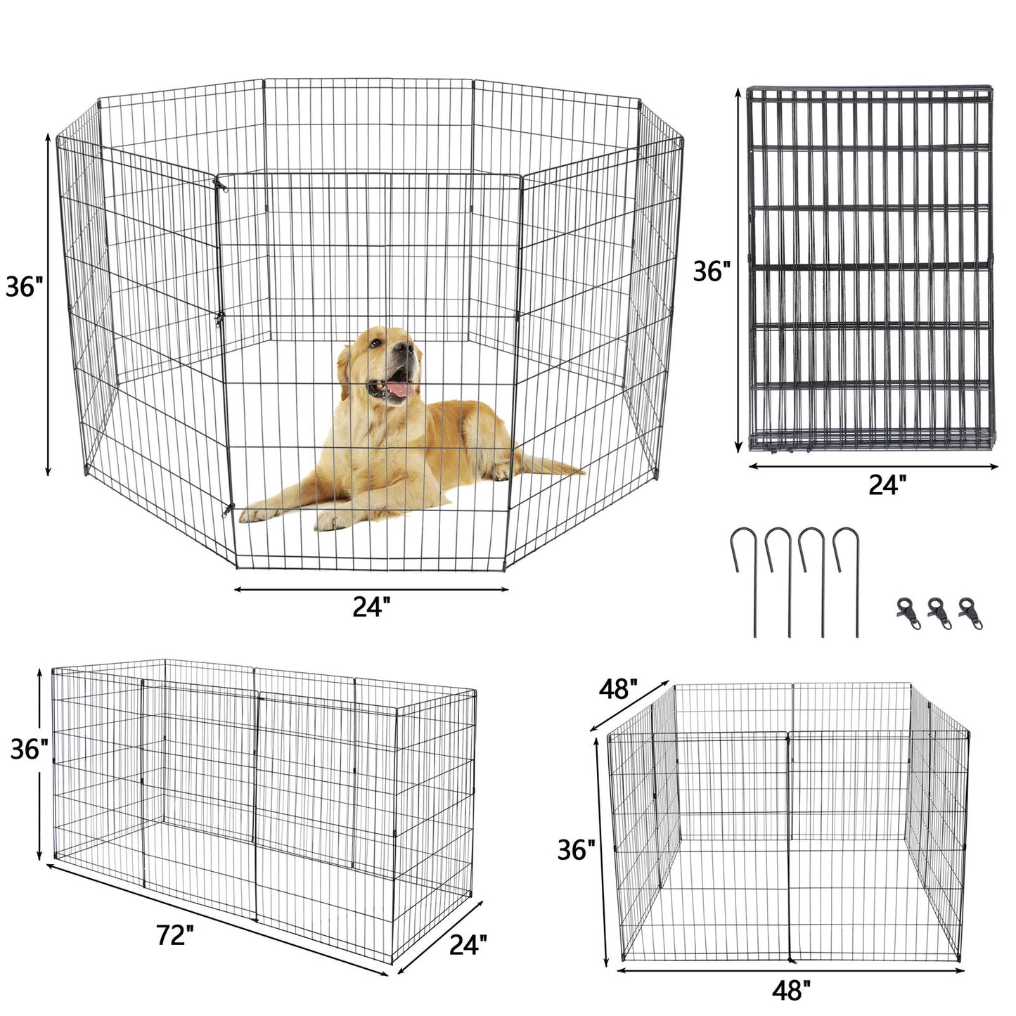 36" 8 Panels Pet Play Pen Dog Playpen Cage Large Crate Exercise Fence In/Outdoor