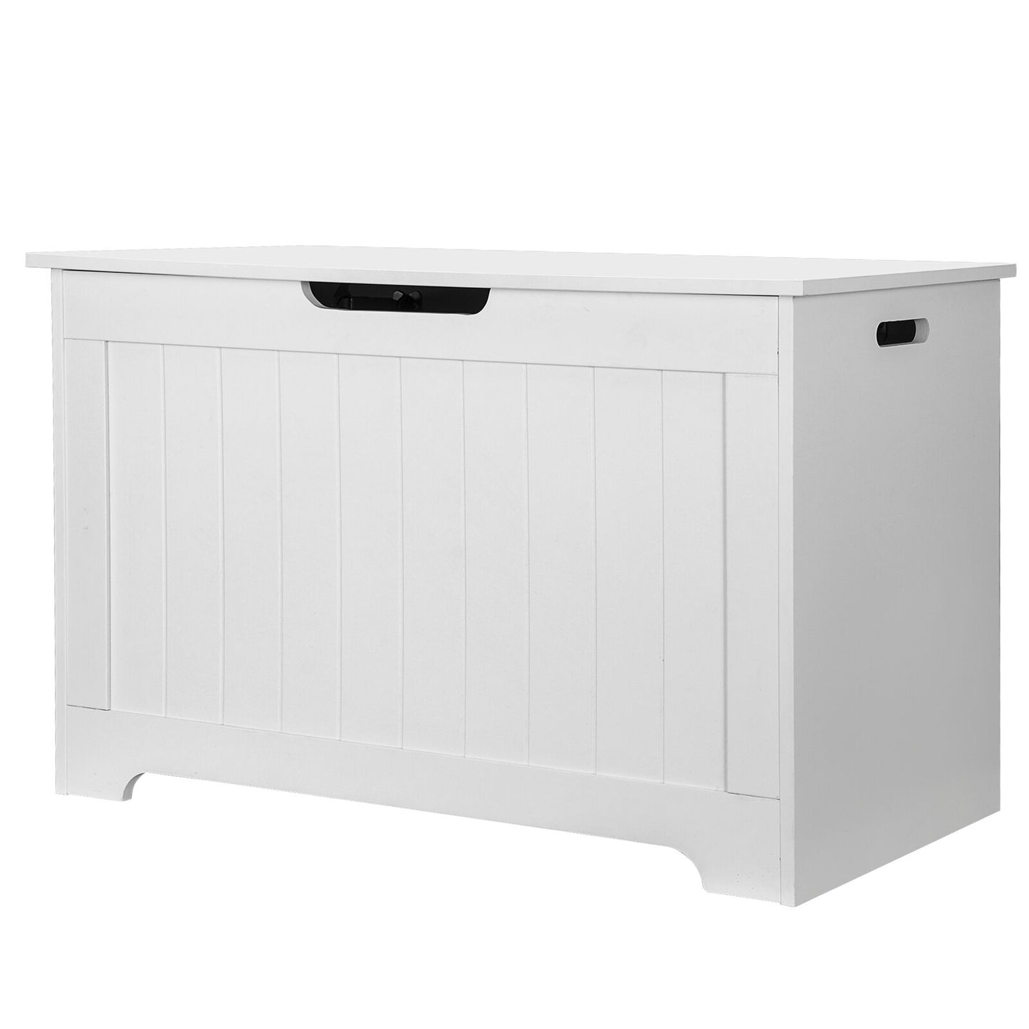 White 2 Safety Hinge Wooden Toy Box Lift Top Entryway Storage Chest Bench