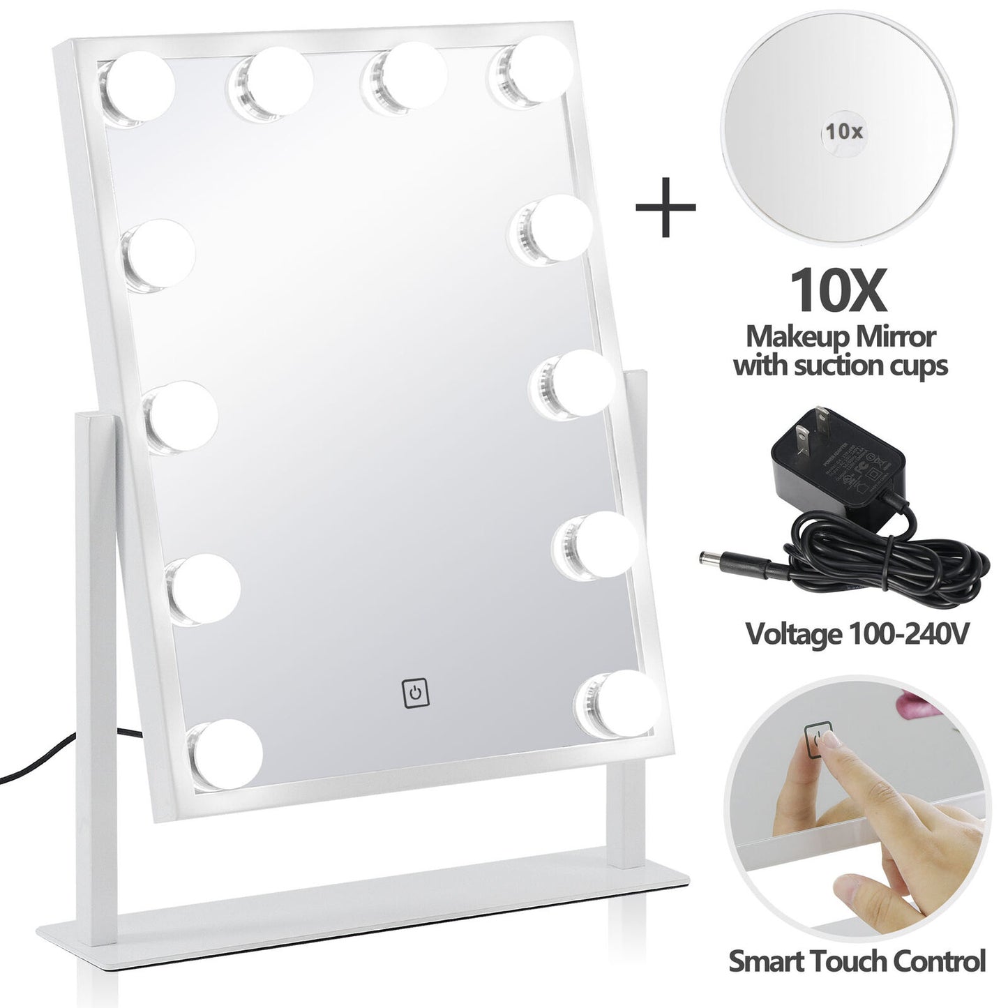 Hollywood Table Top Makeup Mirror Vanity Mirror with 12 LED Dimmable Bulb