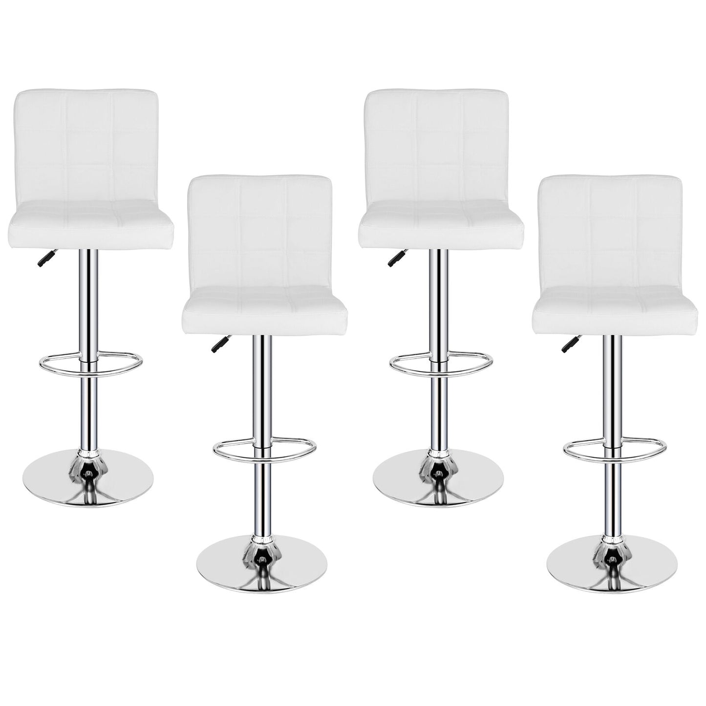 Set of 4 Adjustable Height Bar Stools PU Leather Swivel Pub Dining Chairs White