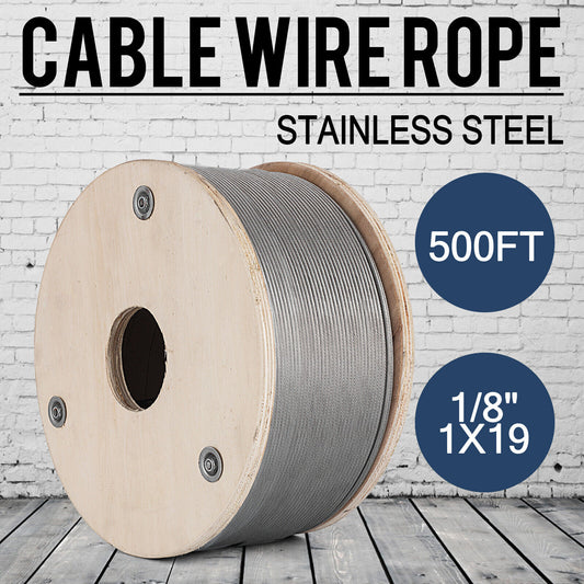 T316 Stainless Steel Cable Wire Rope 500FT 1/8" 1x19 Cable Railing Decking Kit