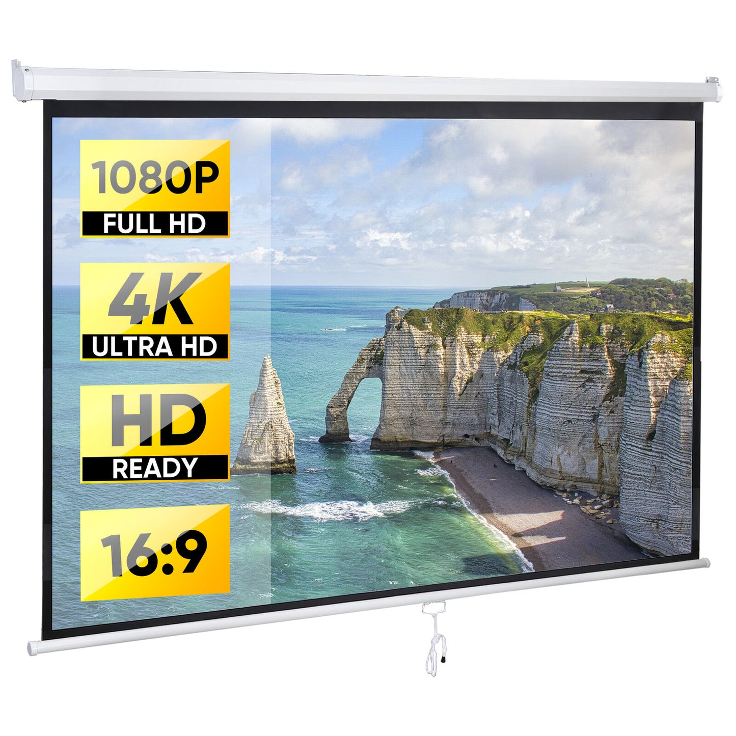 80"Diagonal Projection Projector Screen Manual Pull Down 16:9 HD 4K Movie Theate