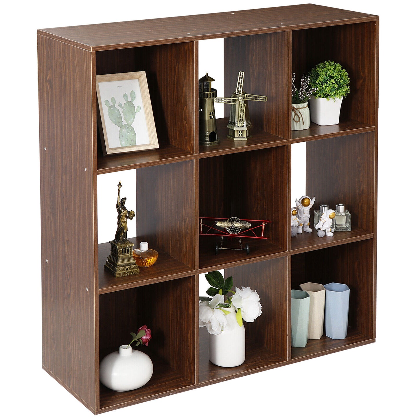 9 Cube Storage Shelf Organizer Wood Bookshelf Display with 5 Back Panels Brown