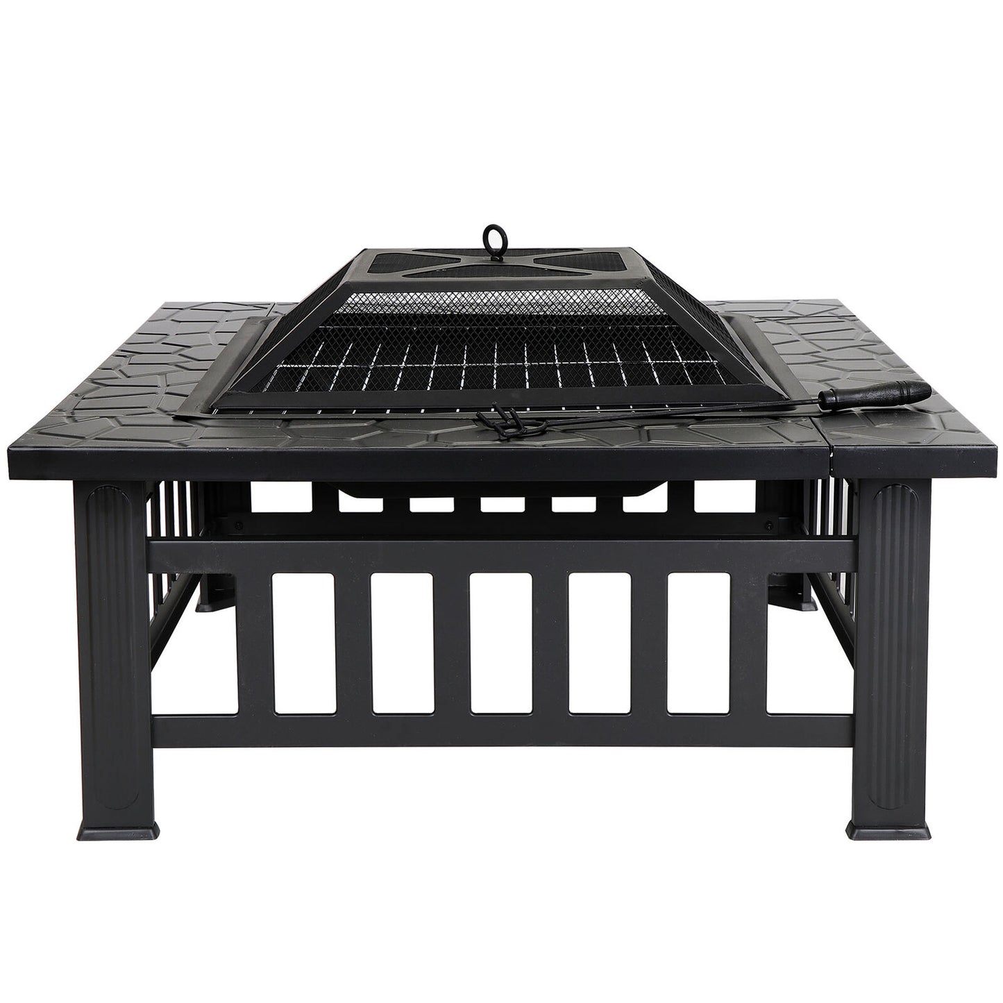 32"Wood Fire Pit Square Metal Backyard Patio Garden Stove W/Cover Outdoor Black