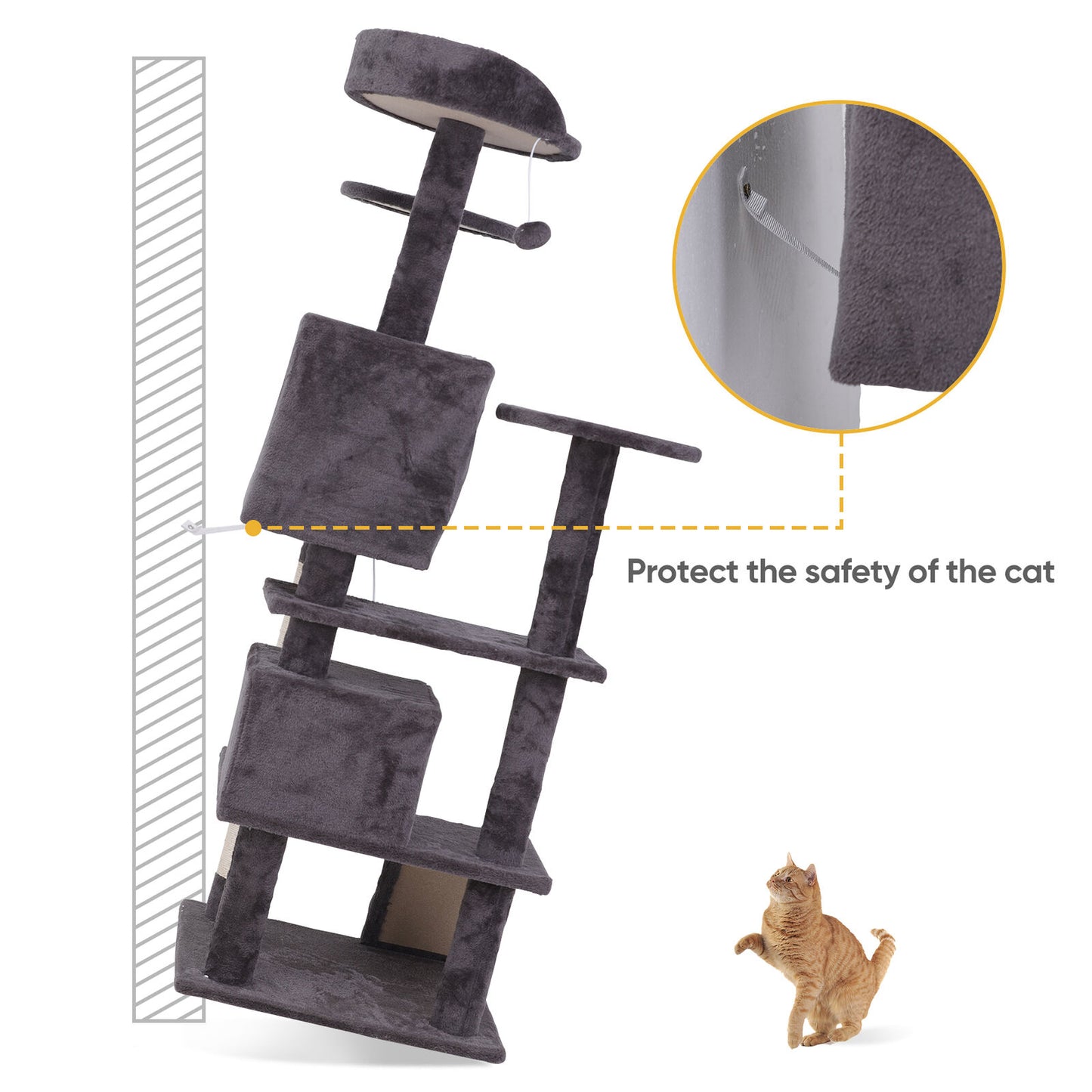 55" Cat Tree Scratching Condo Kitten Activity Tower Playhouse W/ Cave Gray