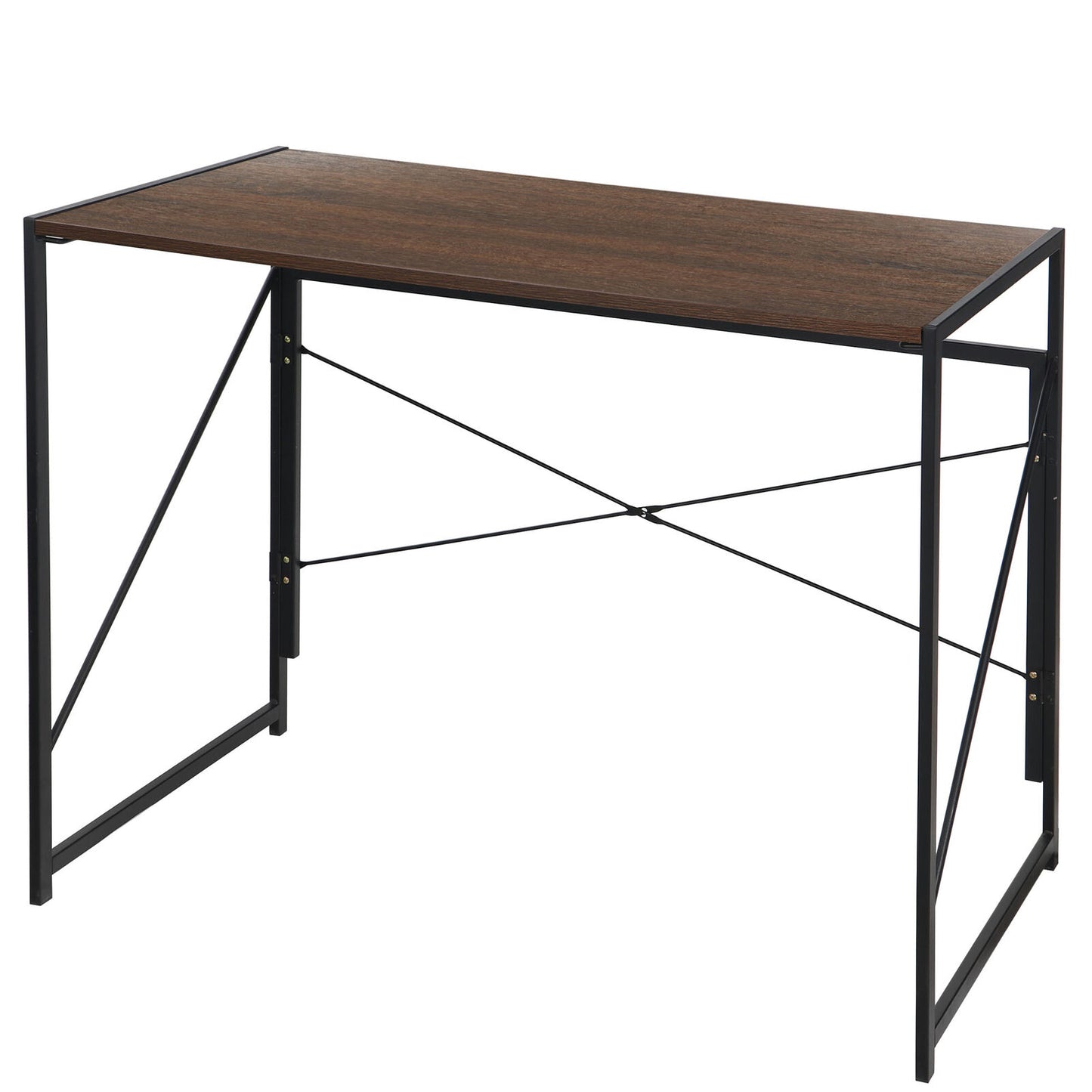 Folding Computer Writing Desk Wood and Metal Frame Study PC Laptop Table Brown