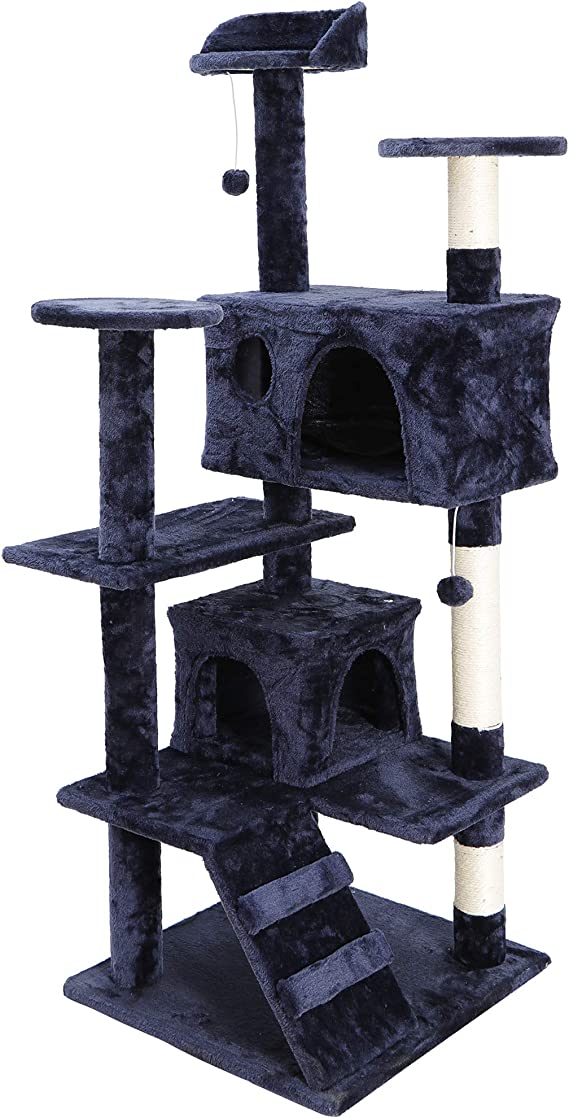 53 inches Cat Tree with Sisal-Covered Scratching Posts and 2 Plush Rooms Cat Furniture for Kittens