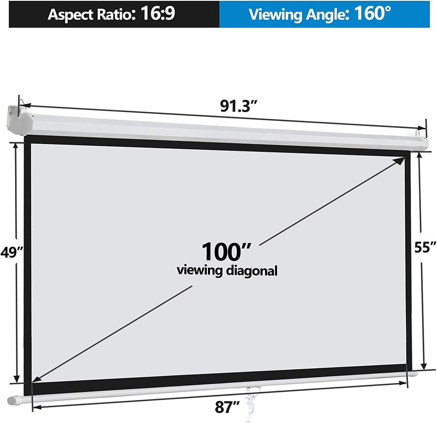 Projector Screen Pull Down 100 Inch 16:9 HD Projection Screen Folding Home Theater Portable Indoor Outdoor Movie Screen