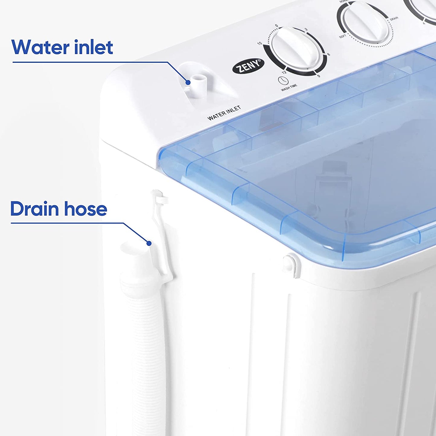 Portable Washing Machine Compact Twin Tub Laundry Washing Machine 17.6lbs Capacity Mini Washer Spinner for Apartment RV Travelling,Semi-Automatic