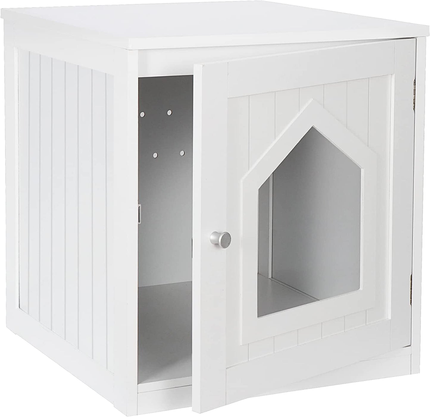 Cat House & Side Table, , Pet Cat Litter Box Enclosure with Vent Holes, Wooden Enclosed Cat Washroom, White
