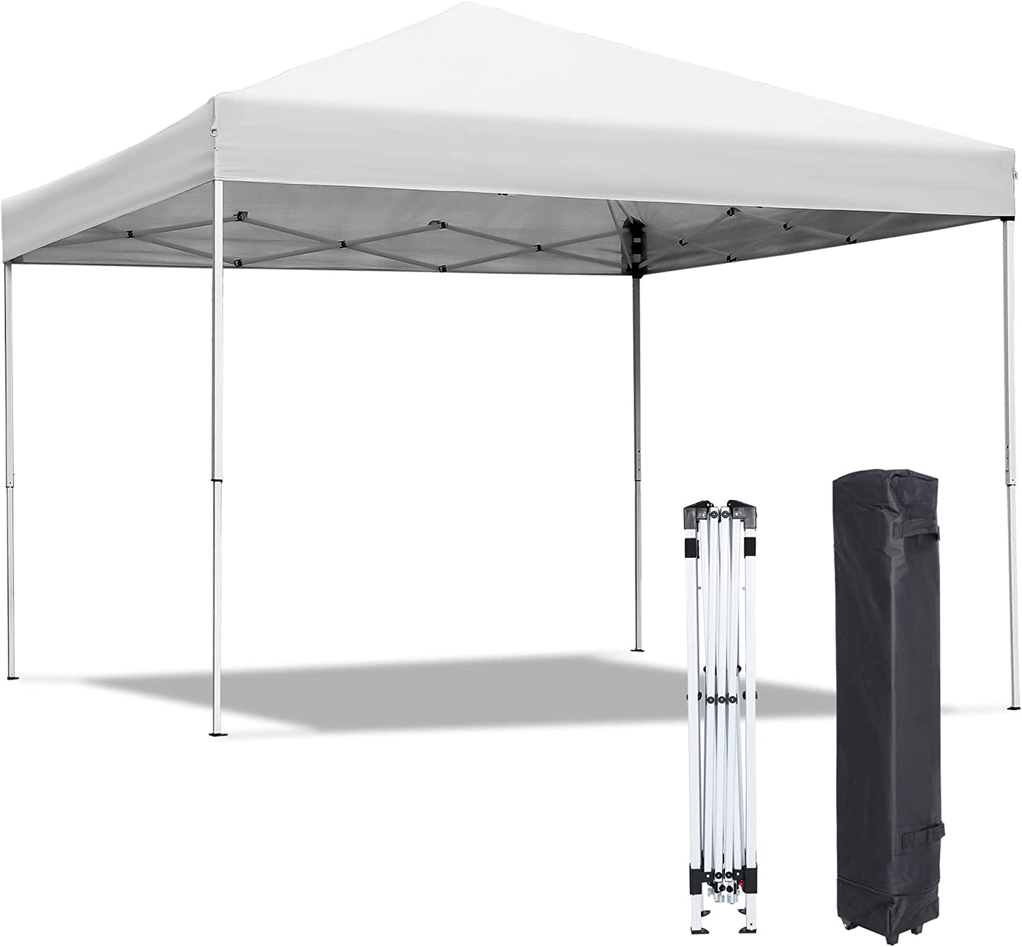 10x10 Pop Up Canopy Tent Easy Set-up Outdoor Patio Canopy Adjustable Straight Leg Heights Instant Shelter with Wheeled Bag, Ropes