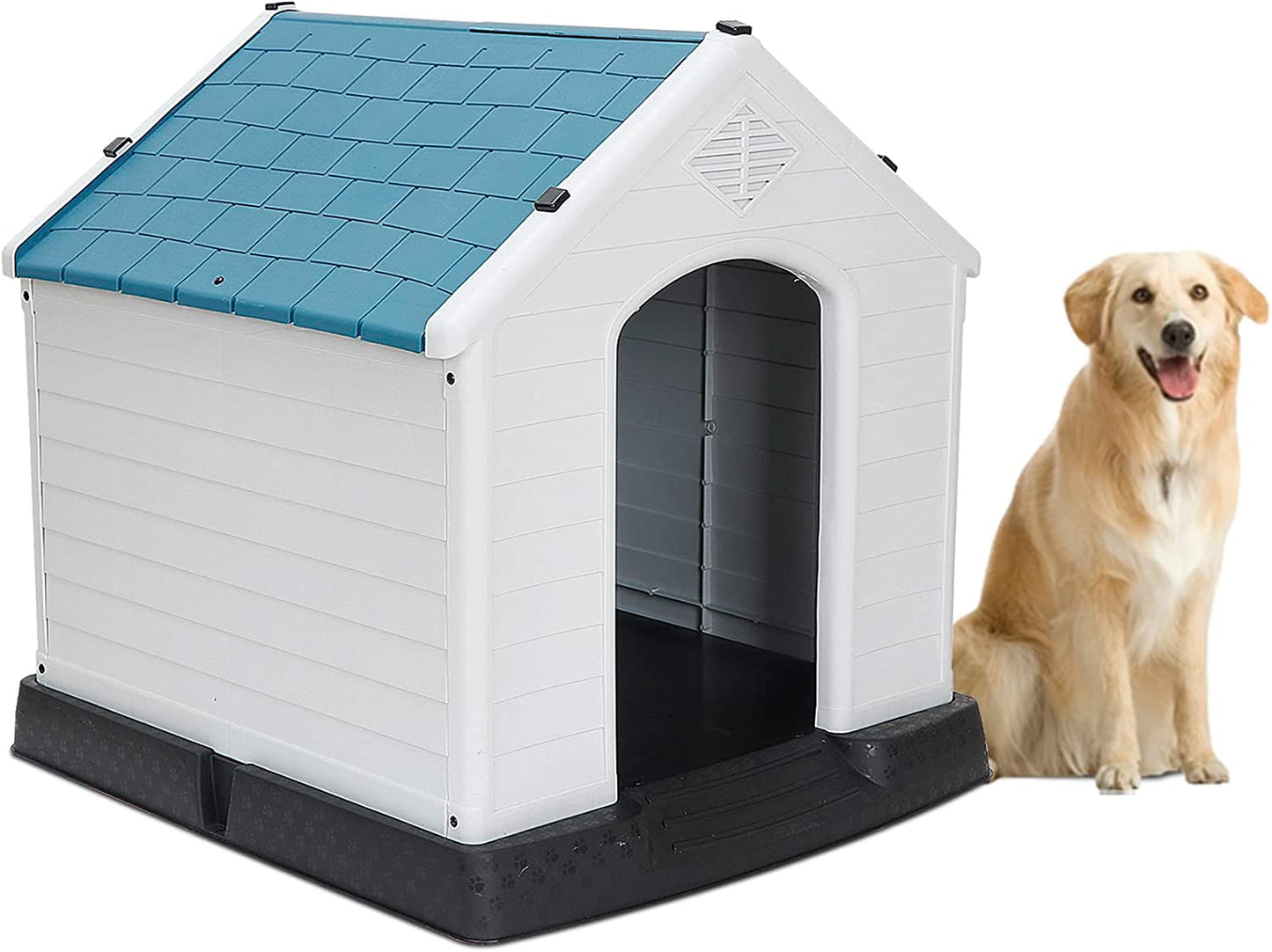 Plastic Dog House - Water Resistant Dog Kennel for Small to Medium Sized Dogs All Weather Indoor Outdoor Doghouse Puppy Shelter