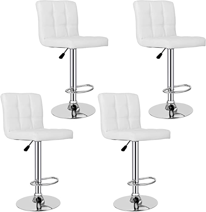 Bar Stools Set of 4 Adjustable Swivel Modern Bar Stools Faux Leather for Kitchen Counter Square Bar Stool