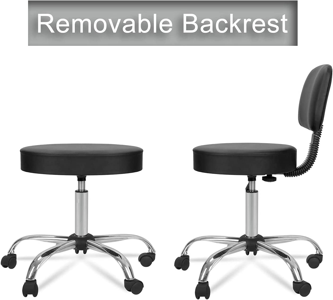 Swivel Salon Spa Stool Chair with Back Support Adjustable Hydraulic Rolling Stool Office Stool with Back for Beauty Barber Tattoo Massage Drafting Medical,Black
