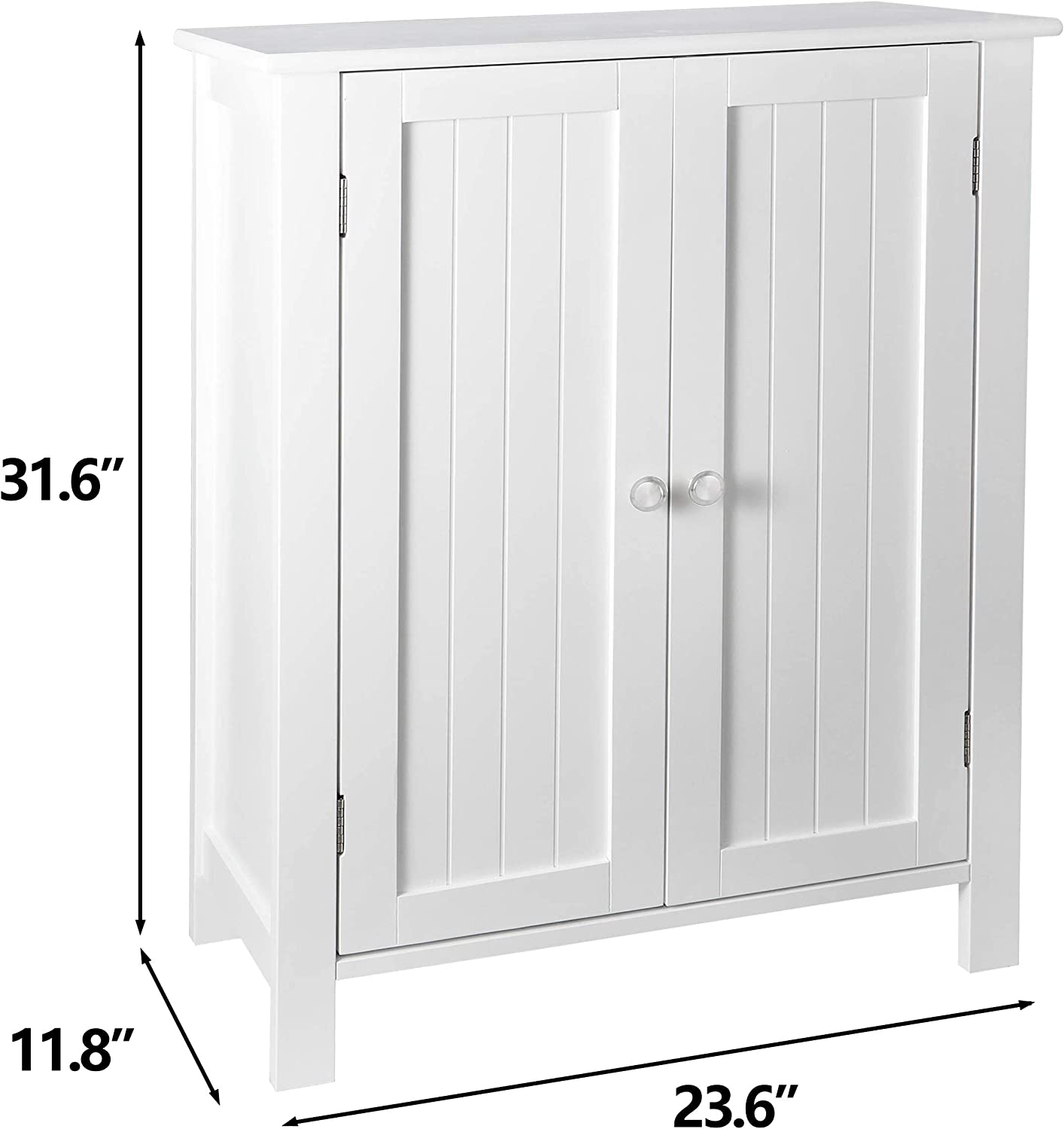 Bathroom Floor Storage Cabinet with Double Door + Adjustable Shelf, Wooden Organizer Cabinet for Living Room, Bathroom, Bedroom, Modern Home Furniture, White