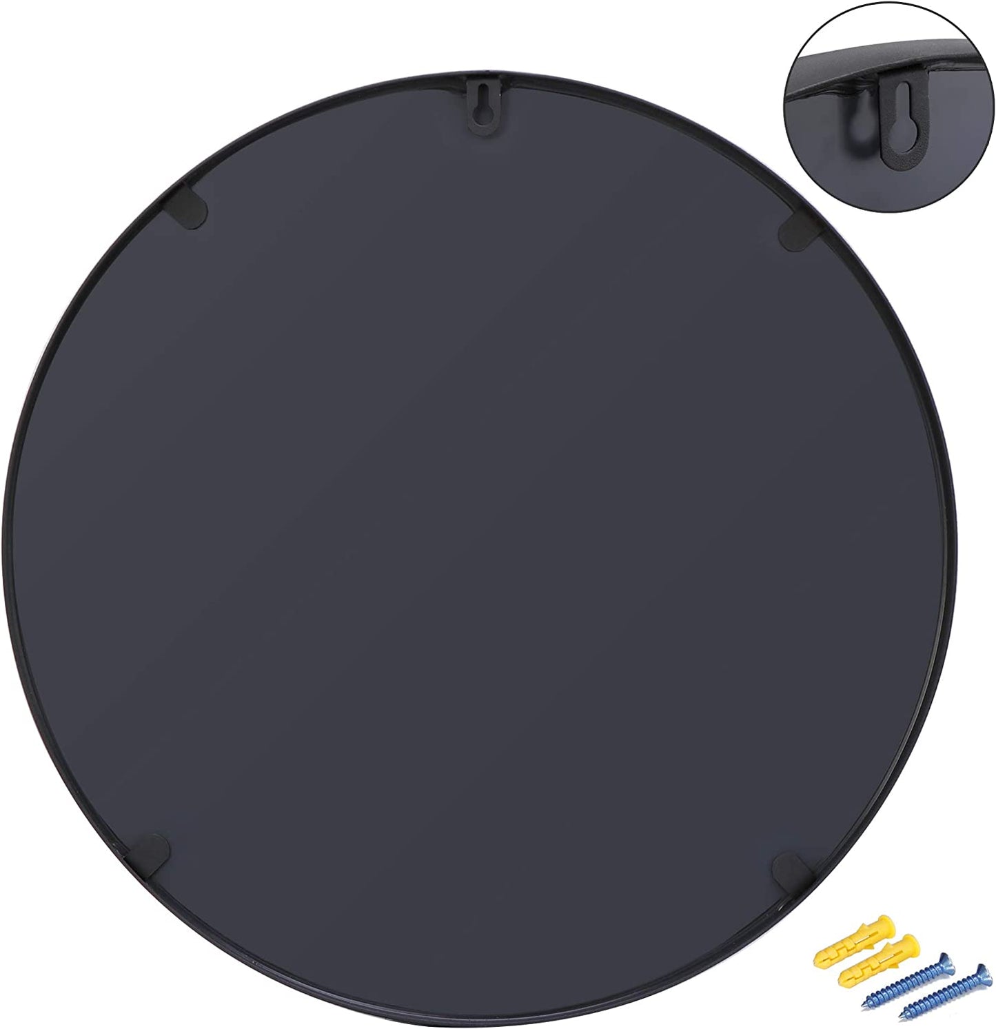 18 Inch Black Metal Framed Round Wall-Mounted Mirror for Bathroom, Wall Decor, Vanity, Living Room or Bedroom