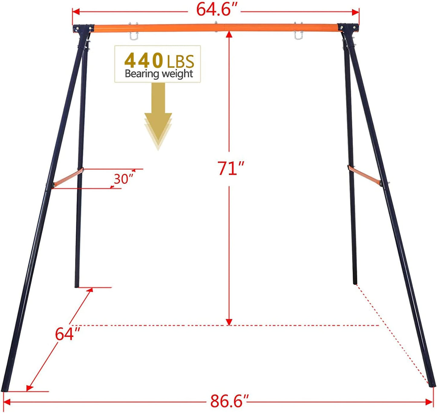 Swing Stand Frame Heavy Duty A-Frame Swing Set for Kids Adults Outdoor Backyard Play Fun Weight Capacity 440lbs