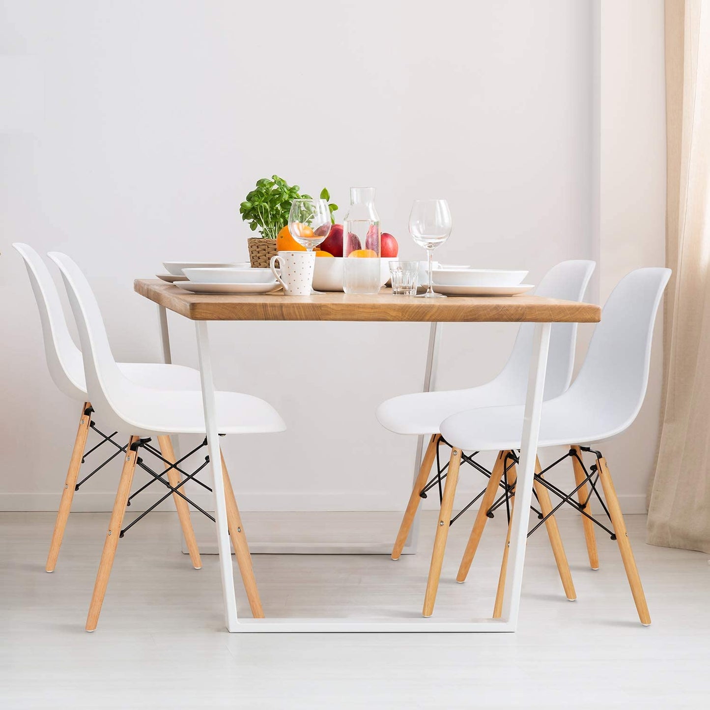Set of 4 Modern Style Dining Chair, Shell Lounge Plastic Chair for Kitchen, Dining, Bedroom, Living Room Mid-Century Modern Side Chairs with Wooden Walnut Legs