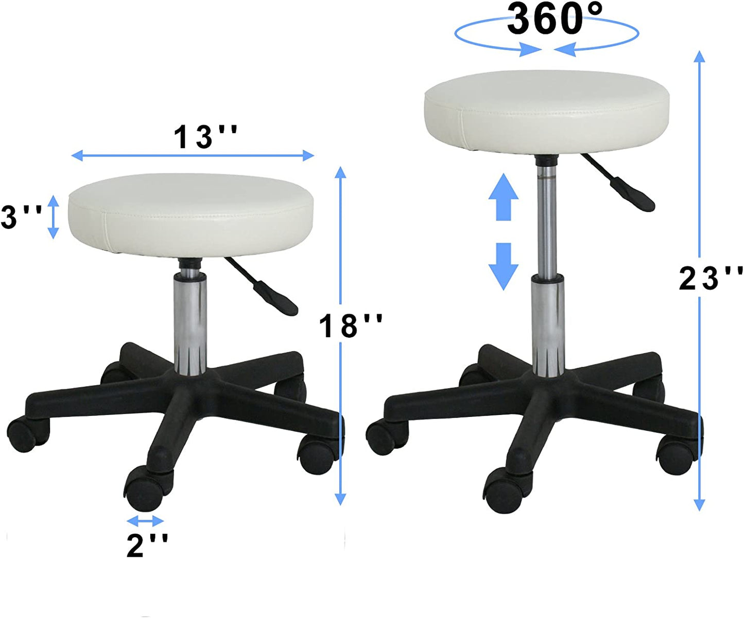 Adjustable Rolling Stool with Wheels Swivel Stool Chair Hydraulic Stool Office Stool for Beauty Salon Massage Spa Medical Tattoo Drafting, White