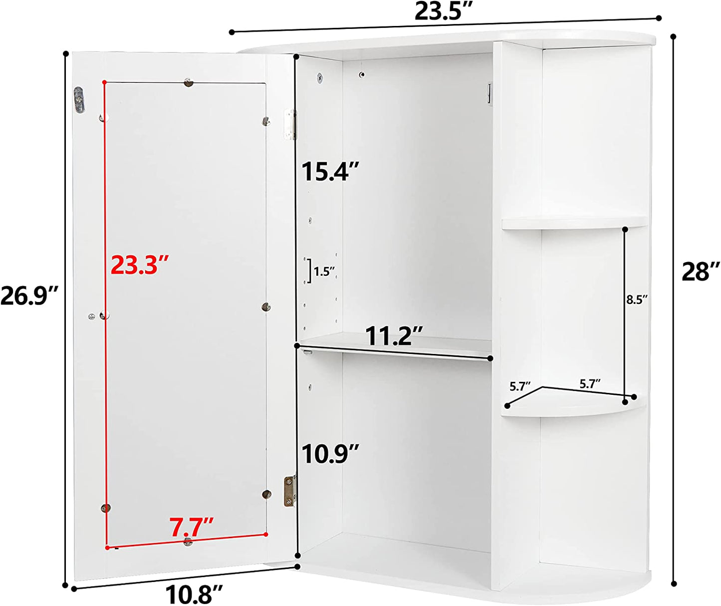 Bathroom Cabinet with Mirror Wall Mount Medicine Cabinet with 2 Tier Inner Adjustable Shelves Wooden Storage Cabinets Organizer