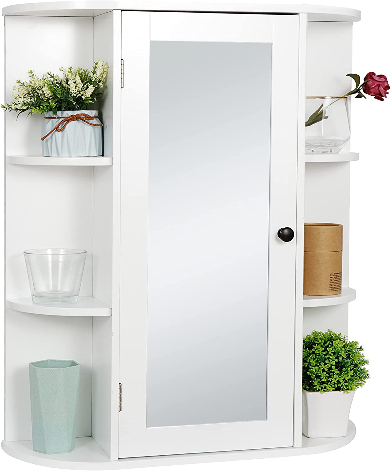 Bathroom Cabinet with Mirror Wall Mount Medicine Cabinet with 2 Tier Inner Adjustable Shelves Wooden Storage Cabinets Organizer