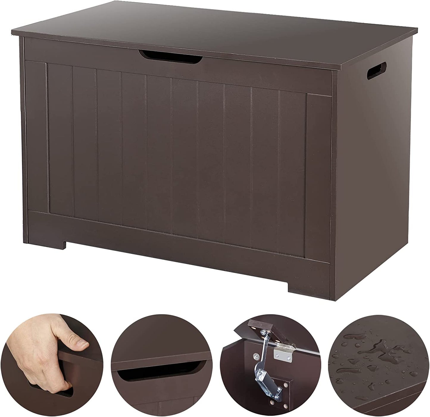 Lift Top Storage Cabinet Bench, Wooden Toy Chest Toddler Room Organizer Bin with 2 Safety Hinges
