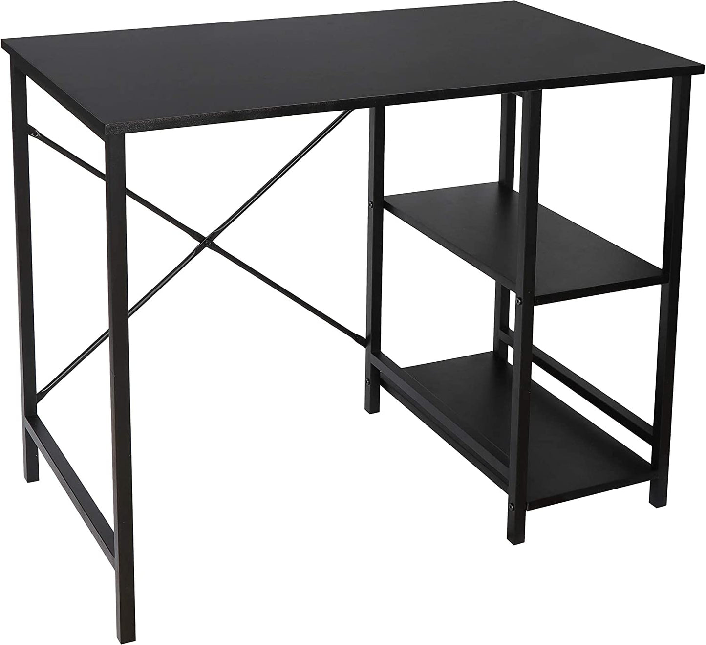 Small Computer Desk with Storage Shelves Sturdy Student Writing Desk Corner Computer Workstation Laptop PC Table Black