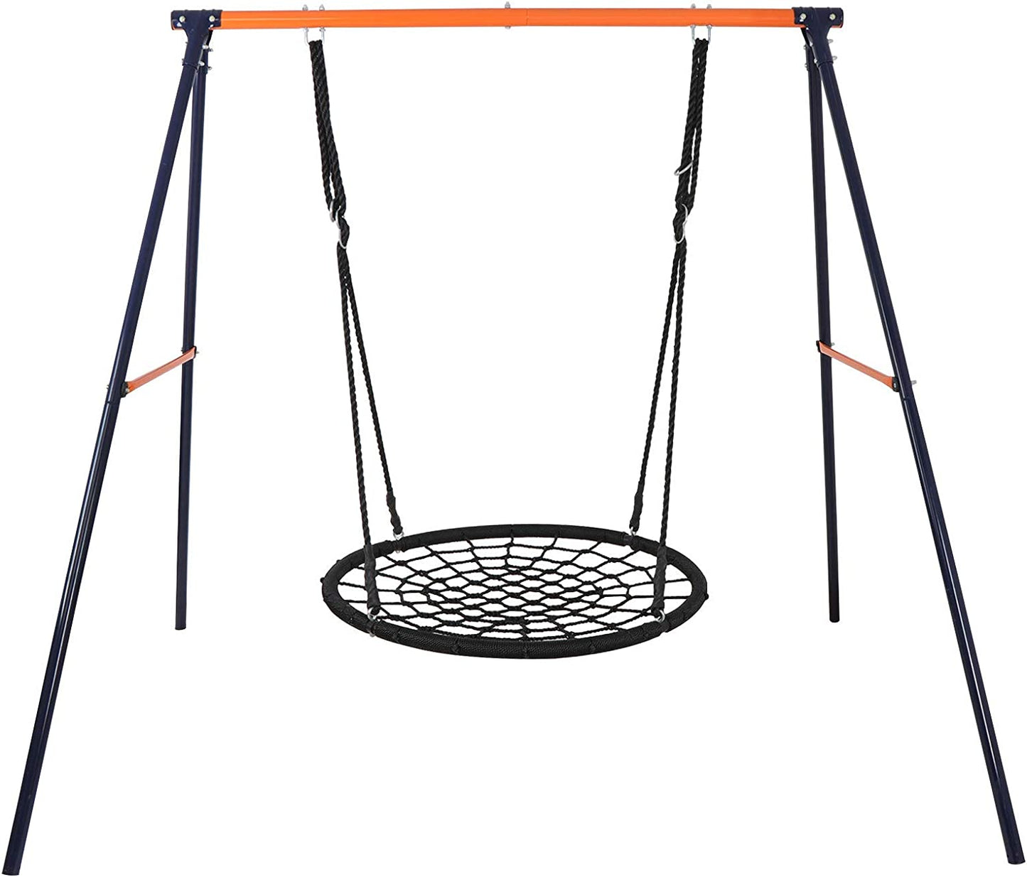 Kids Web Swing Set - 40’’ Spider Net Tree Swing and Metal Swing Frame Stand Swing Playset for Backyard Playground Kids Play Fun