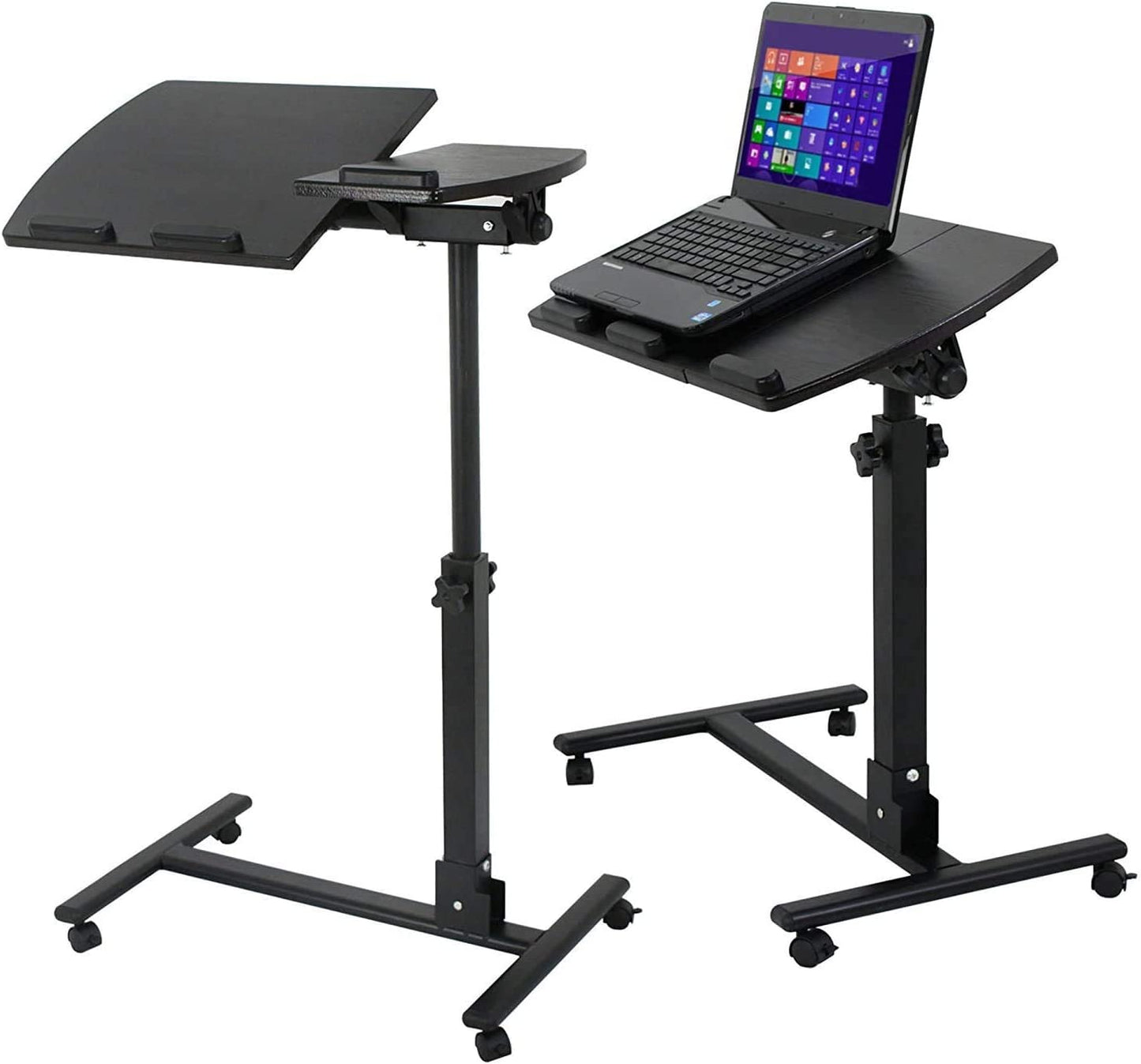 Mobile Laptop Stand Overbed Table Rolling Desk Cart Adjustable Sit-Stand Laptop Computer Desk Bedside Standing Desk, Height Adjutable 24'' to 35''