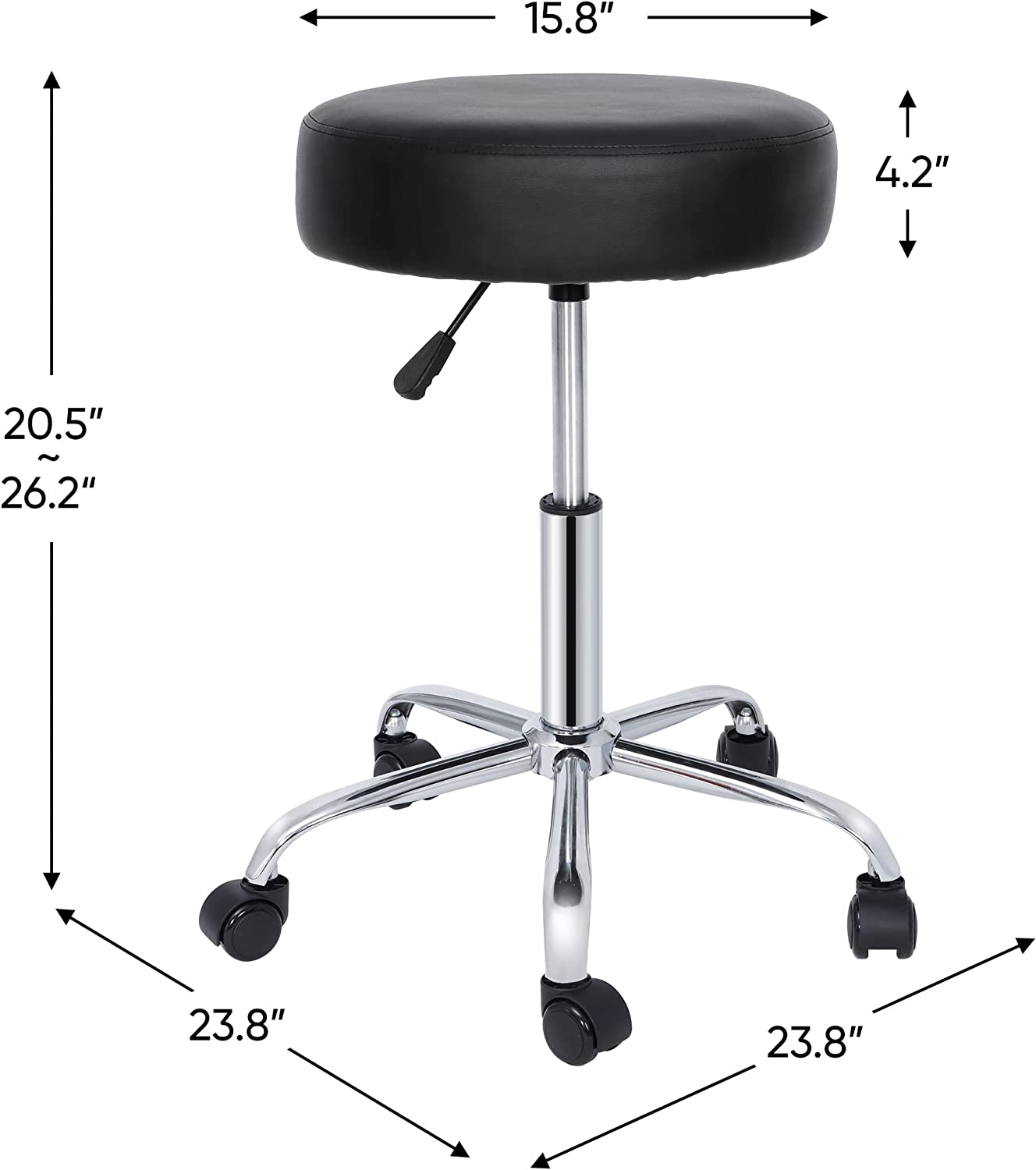 Adjustable Rolling Stool Chair Salon Spa Stool Hydraulic Swivel Stool with Wheels and Ultra-Thick Seat Cushion Beauty Massage Tattoo Medical Drafting Office Stool Task Chair, Black