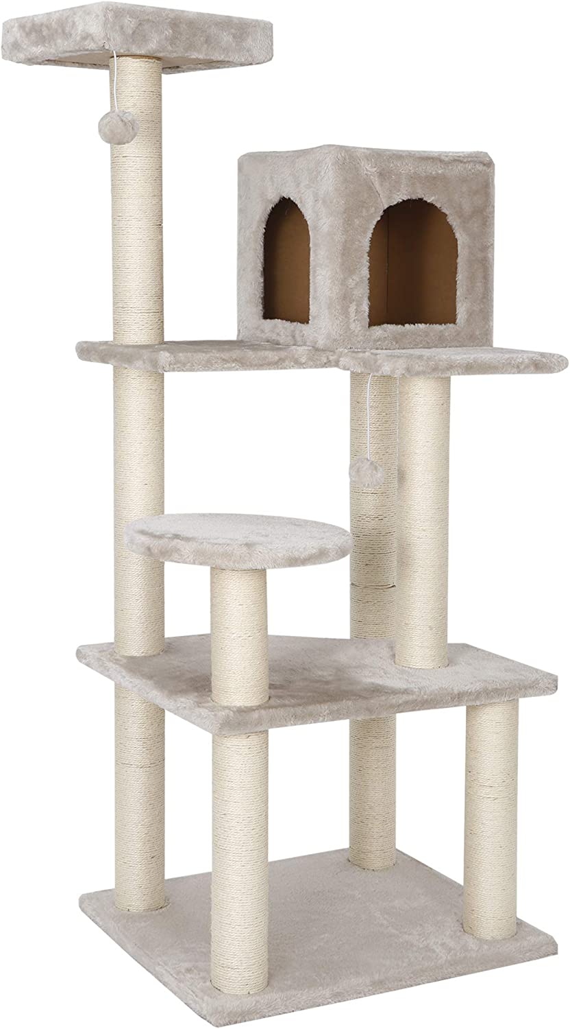 56in Cat Trees with Sisal Scratching Posts Perches and Condo, Cat Tower Furniture Kitty Activity Center Kitten Play House