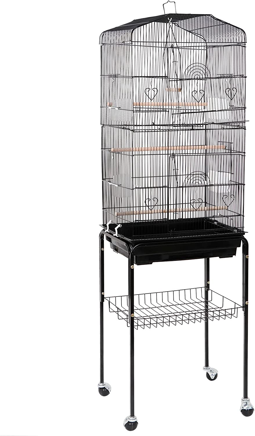 59.3 Inch Bird Cage, Rolling Wrought Iron Parrot Cage with Side-Out Tray, Storage Shelf, Pet Bird House for Parrot Cockatiel Cockatoo Parakeet Macaw Finches