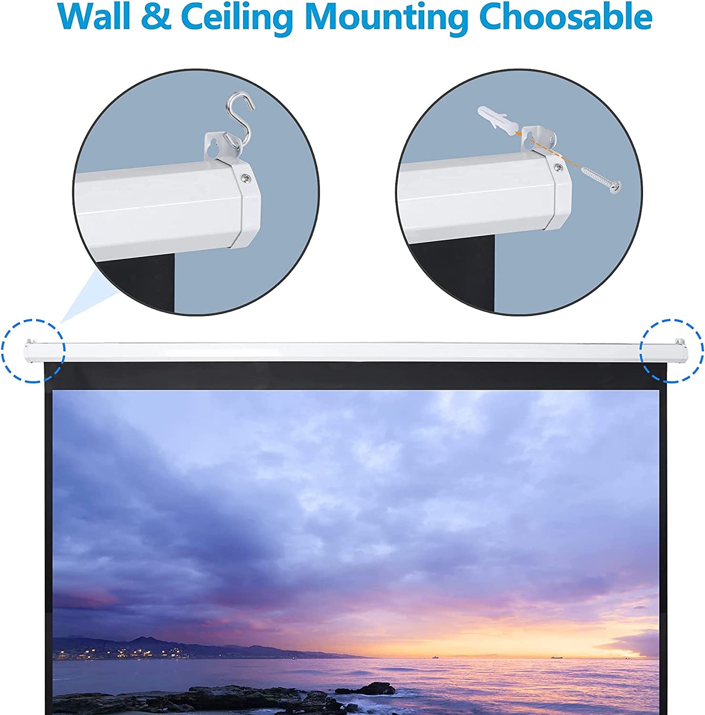 Portable Projector Screen Manual Pull Down 120 Inch 1:1 Hanging Projection Screen 4K Indoor Outdoor Movies Screen for Home Theater Office Video Game