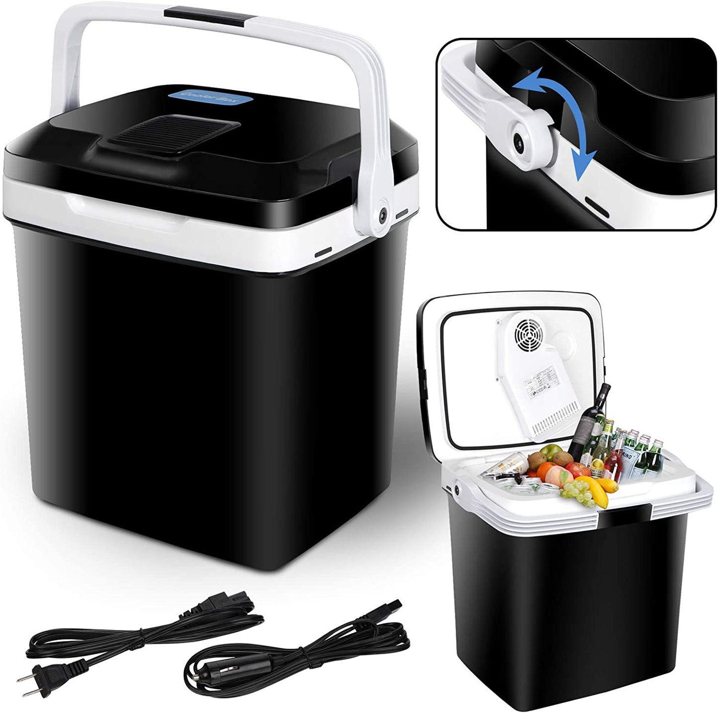 Mini Fridge Electric Cooler and Warmer for Car- 12V DC Electric Cooler Car Refrigerator with Automatic Locking Handle, 28 Quart Portable Car Fridge for Travel and Camping