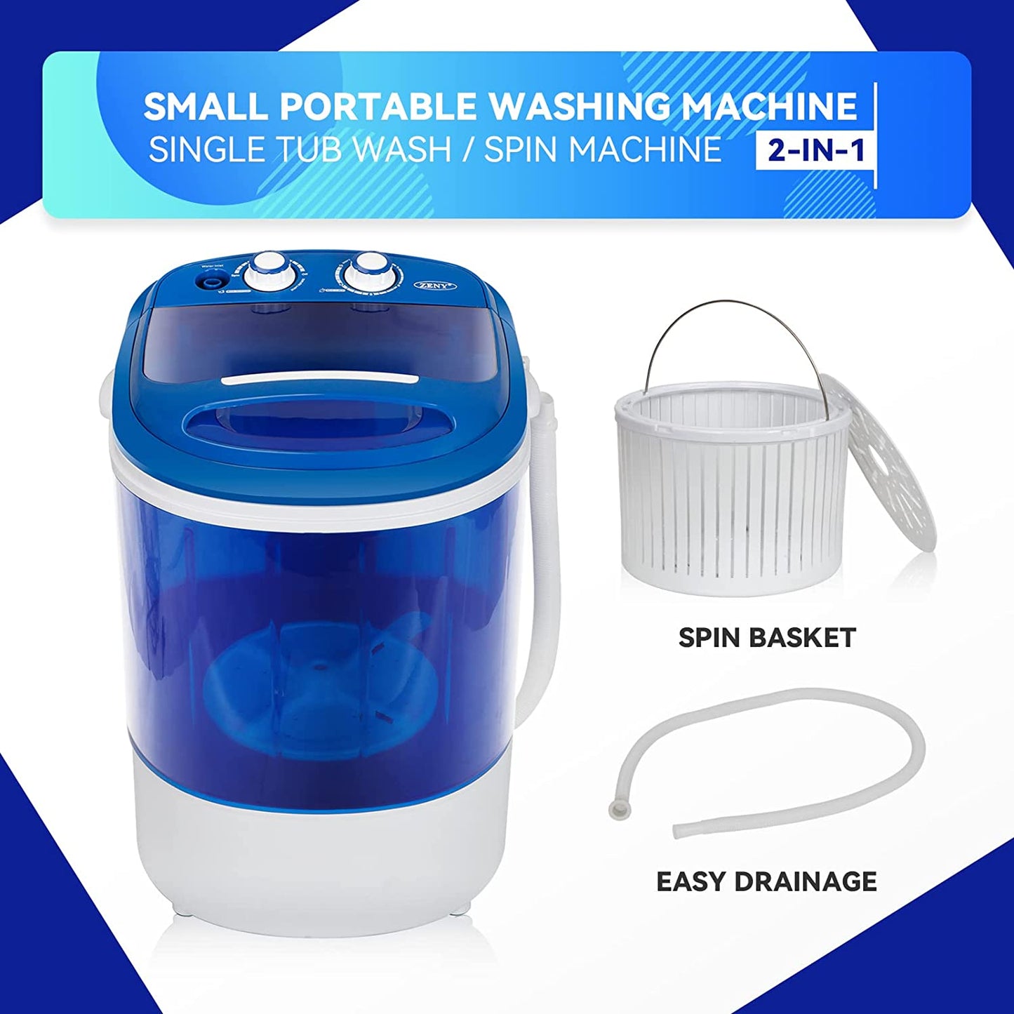 Portable Mini Washing Machine 5.7 lbs Washing Capacity Semi-Automatic Compact Washer Spinner Small Cloth Washer Laundry Appliances for Apartment, RV, Camping, Single Translucent Tub