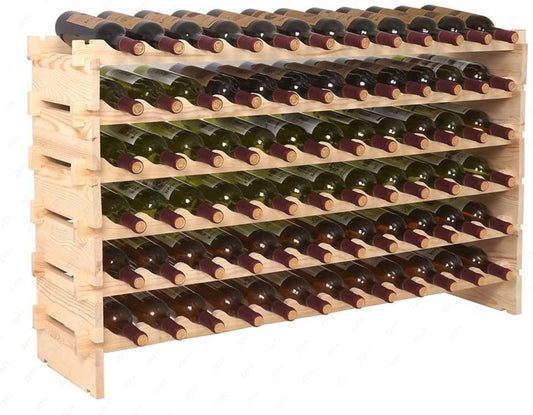 Wine Rack 72 Bottles Holder Stackable Storage 6 Tier Solid Wood Display Shelves