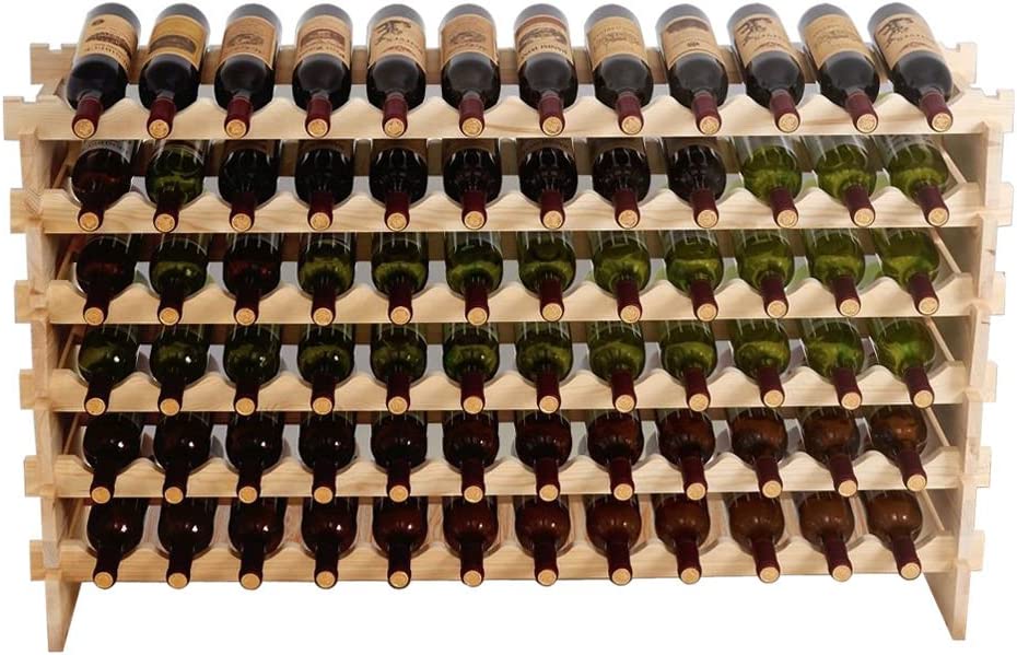 Wine Rack 72 Bottles Holder Stackable Storage 6 Tier Solid Wood Display Shelves